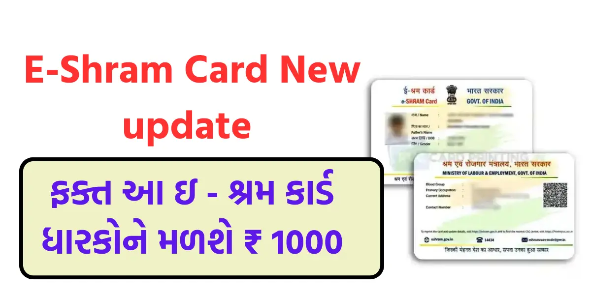 E-Shram Card: ફક્ત આ કાર્ય કરનાર ઇ - શ્રમ કાર્ડ ધારકોને મળશે ₹ 1000, આવી નવી અપડેટ