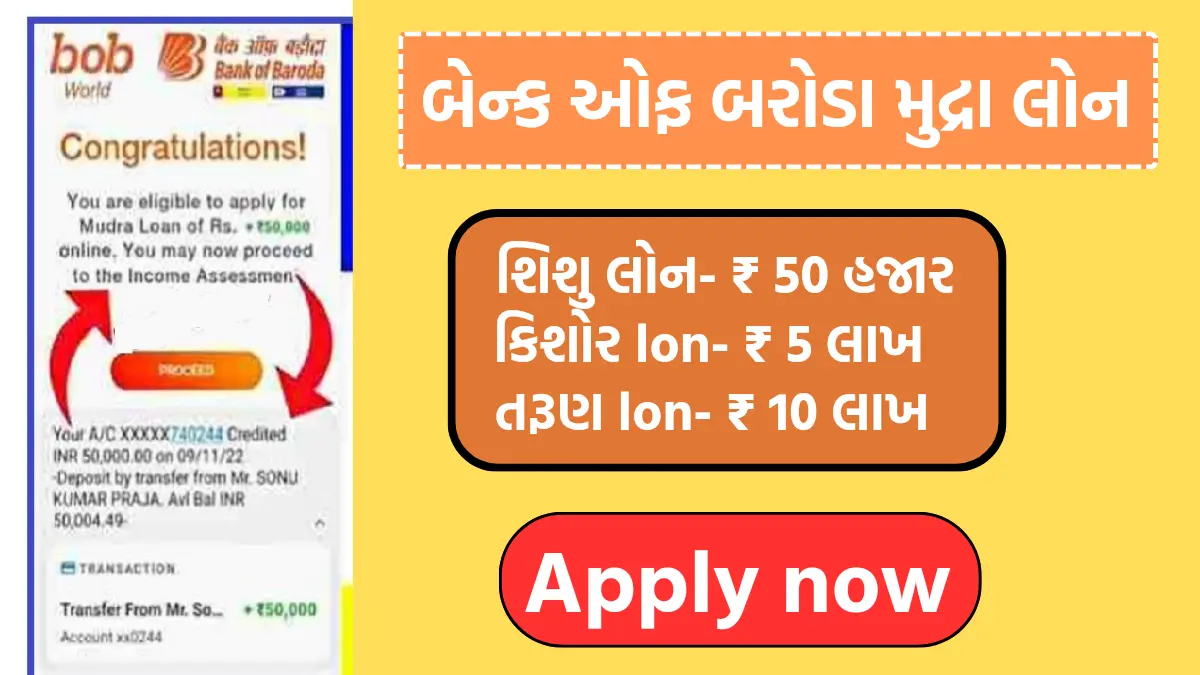 BOB Mudra Loan : બેન્ક ઓફ બરોડા મુદ્રા લોન,મળશે રૂ. 10 લાખ સુધીની લોન,અહી જુઓ વ્યાજ દર અને અરજી પ્રક્રીયા