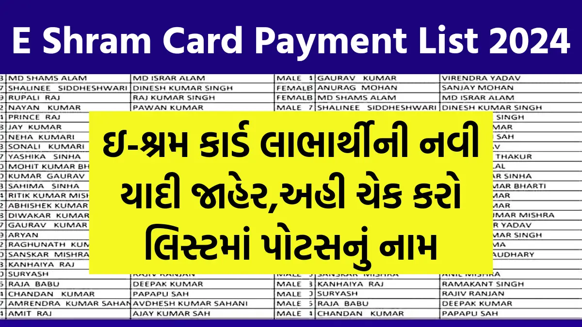 E Shram Card Payment List 2024:ઇ-શ્રમ કાર્ડ લાભાર્થીની નવી યાદી જાહેર,અહી ચેક કરો લિસ્ટમાં પોટસનું નામ